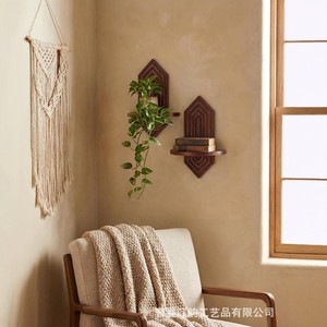 Cross-border wooden <b>wall</b>-mounted shelf, diamond-shaped creative <b>wall</b> decoration shelf, solid wood storage rack, plant <b>display</b> - Product Image 2