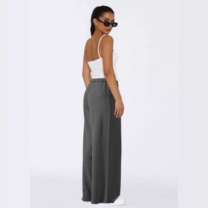 <span class=keywords><strong>Pantaloni</strong></span> snellenti estivi da donna <span class=keywords><strong>pantaloni</strong></span> Casual a gamba dritta <span class=keywords><strong>con</strong></span> <span class=keywords><strong>elastico</strong></span> di fascia alta e Design piatto a gamba larga anteriore - Product Image 3