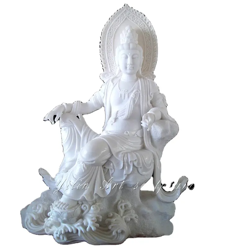 Patung agama batu putih Buddha ukuran besar luar ruangan batu marmer Buddha