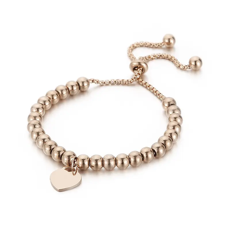 Bolo 6mm Perlen Armband für Frauen Männer Handgemachte Perlen Kugel kette Herz Charm verstellbare Pull Slider Chain Armband