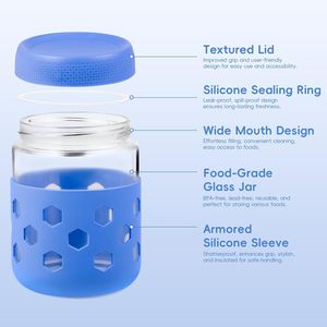 Overnight Oats <strong>Containers</strong> with Lids and Colorful Sleeves Airtight Glass Wide Mouth Leak-Proof Meal Prep Jar for Yogurt Oatmeal - Product Image 4