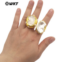 WT-MPR135 Top Qualité Excellents Femmes Et Hommes Bijoux Or Galvanisé Avec Taille Réglable Cristal Brut Quartz Pierre Anneaux