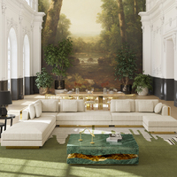 Table basse moderne élégante et luxueuse en laiton poli et marbre vert de qualité supérieure