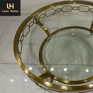Tavolo centrale stile americano di lusso oro in acciaio inox tavolino <span class=keywords><strong>intaglio</strong></span> modelli di vetro rotondo tavolino da caffè - Product Image 4