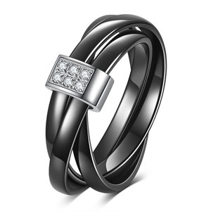 Black And White Ceramic Three <b>Ring</b> Cross Stainless Steel Diamond Set <b>Couple</b> <b>Rings</b> Women's Everyday Wear - Product Image 5