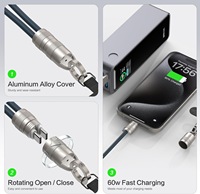 PD60W Cable de carga de datos portátil Sling Silicona USB C a tipo C Cobre puro Compatible con computadora Aleación de zinc 60W Cordón