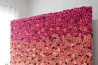 Panel Dinding Bunga Pink dan Putih Kustom 3D 5D Kain Gulung dengan Ritsleting, Dekorasi Pernikahan Dinding Mawar Buatan