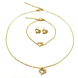 Set di Gioielli in Acciaio Inossidabile Dorato con Cuore: Collana, Bracciale e Orecchini con Pavé di Zirconi, Catena a Cavo Mezzo Aperto a Cuore, Gioielli da Donna, Ingrosso, Personalizzato OEM - Product Image 5