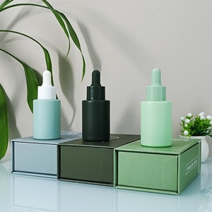 1oz Cosmetic Skin Care Essential Oil Bottle Packaging Frosted Glass Flat Shoulder 30ml Matte Green Serum Dropper Bottle Glass - Product Image 5