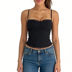 Top corsé de mujer con encaje, tirantes finos, escote corazón, corte ajustado, sin mangas, estilo camiseta, a la moda - Product Image 2