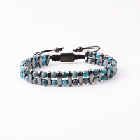 Nouveau design, bracelet réglable à double couche en pierres naturelles d'hématite pour hommes JBS12940