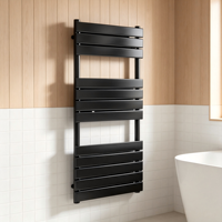 Radiateur de salle de bain hydronique mural en acier inoxydable noir mat, à panneau plat vertical, à économie d'énergie, pour serviettes chauffantes