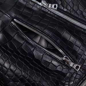 Veste de moto en cuir de crocodile noir pour homme, coupe ajustée, col ouvert, fermeture éclair, manches longues, vêtements d'extérieur pour l'hiver et l'automne - Product Image 5