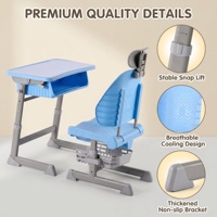 Ensemble Chaise et Bureau Scolaire Ergonomique Inclinable et Durable pour Étudiant, avec Dossier Respirant, Écologique et Réglable en Hauteur