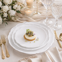 Ensemble d'assiettes à dîner en céramique blanche de style français, écologiques, à bords festonnés, pour hôtel, restaurant et banquet de mariage