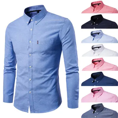 OEM ODM Men's Business Long Sleeve Shirt Fashion Men Cotton Trend Solid Color Lapel Shirt for Male Autumn Winter M-5XL