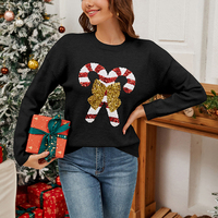 Pull en tricot pour femme, col rond, manches longues, à sequins et nœud, style décontracté et tendance, collection Automne Hiver Noël