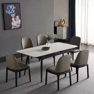 모조리 아파트 식당 세트-현대 북유럽 디자인 백색 메사 확장 가능한 돌 대리석 식탁 및 의자 4 Seater 6 의자 아파트 식당 세트
