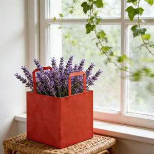 Custom <b>Red</b> Thick Kraft <b>Paper</b> Bags with square Base and Flat Handle Design, Ideal for Bouquet Packaging and Gift Shopping. - Product Image 4