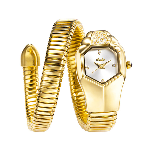 Women Luxurious Watches Stainless Steel 18K Gold Plated Square Dial Snake Twisted Quartz Watches for Women