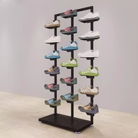 Présentoir à chaussures moderne en métal sur roulettes pour magasin de détail, support de présentation de chaussures facile à assembler pour le sol de la boutique