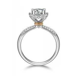 Anillo de Plata de Ley 925 con Moissanita de 1 Quilate, Diseño de Flor en Dos Tonos, para Dama y Caballero, Anillo de Compromiso, Boda, Propuesta de Matrimonio, a la Moda - Product Image 3
