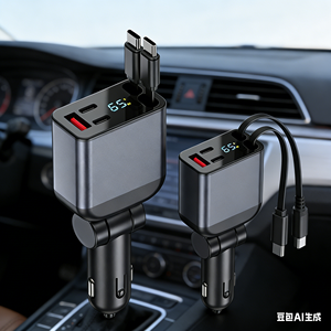 Cargador de coche USB tipo C de 60W con doble puerto, carga rápida para iPhone y Android, tamaño mini 5 en 1, cargador de coche retráctil con cables. - Product Image 6