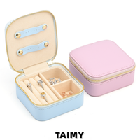 Boîte à bijoux carrée en cuir PU avec fermeture éclair, vente en gros, logo personnalisé, boîte de rangement portable pour bijoux, emballage cadeau pour mariage