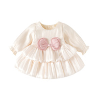 Robe d'automne rose brillante avec nœud pour bébé fille, tenue de princesse pour fête, combinaison pour célébration du 1er anniversaire