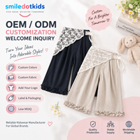 Pantalon large personnalisé Smiledotkids pour enfants, bleu marine, avec dentelle, ourlet à volants, taille à cordon, OEM ODM, pour petites filles, vente en gros