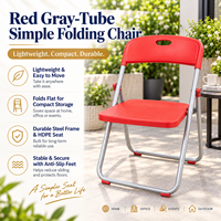 Chaise pliante en plastique rouge, chaise légère pour événements avec poignée de transport, chaise à structure en acier gris thermolaqué pour les fêtes