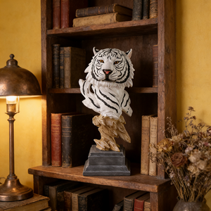 Escultura de Tigre Blanco en Resina con Rayas Realistas, Estatua de <span class=keywords><strong>Animal</strong></span> Majestuoso con Expresión Feroz y Lengua Negra, Decoración de Jardín - Product Image 2
