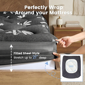 Surmatelas ultra doux pour hôtel, certifié OEKO-TEX, matelassé, respirant, rafraîchissant, avec jupe élastique, taille personnalisée, noir - Product Image 6