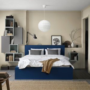 Modern <strong>Solid</strong> <strong>Wood</strong> Panel <strong>Bed</strong> Frame Large Size with 2 Storage <strong>Boxes</strong> Soft Style High <strong>Bed</strong> for Master Bedroom - Product Image 3