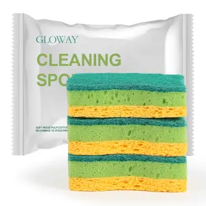 Gloway Cellulose Sponge Manufacturer Natural Sustainable 3-Layer Dish Scrubber Scourer Wood Pulp Cotton Bulk Cellulose Sponge