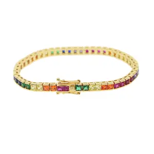 Promotion bing iced out women jewelry micro pave cz rainbow crystal tennis chain bracelet