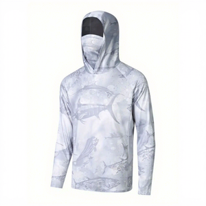 Custom Made Fishing Hoodie With <b>Face</b> <b>Mask</b> Sublimation Print UPF 50 Anti-Uv Protection Fish Pattern Pullover Shirt Eco-Friendly - Product Image 2