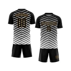 Ensemble uniforme et short de football noir et blanc à chevrons, kits de performance avec numéros et noms pour l'entraînement d'équipe et les matchs de ligue - Product Image 1