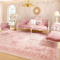 Tapis rose pour salon, tapis de luxe léger pour salon, grand tapis de chevet, grand tapis rétro en flanelle pour dressing