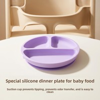 Plateau repas rond en silicone de qualité alimentaire pour enfants, avec ventouse anti-chute, design minimaliste, motif dessin animé, pour l'alimentation des tout-petits