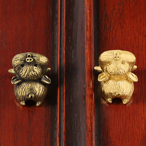 Poignées de meuble en laiton massif en forme de cochon pour chambre d'enfant, armoire, penderie, silhouette animale, crochet mural à trou unique, quincaillerie - Product Image 4