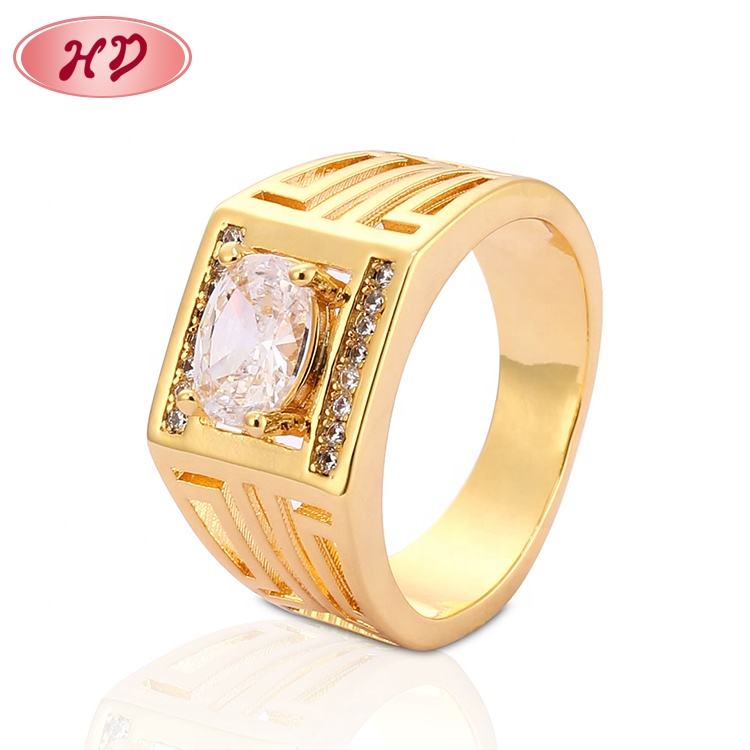 Anillo de oro sólido para hombre, sortija de diamante, 14K