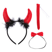 Nouvel ensemble trois pièces Halloween transfrontalier pour enfants : oreilles de vache, tigre et chat noir en polyester et ABS de haute qualité avec nœud papillon