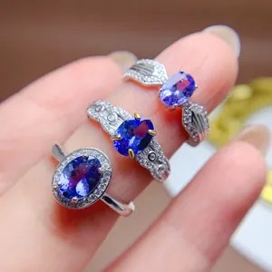 Factory Supply 925 Sterling Silver Natural Tanzanite Gemstone Handmade Women Wedding Rings