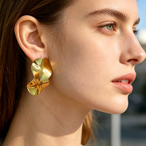 18K <b>Gold</b> Plated 304 Stainless Steel Irregular Double <b>Disc</b> Earrings, Hypoallergenic Tarnish Free Fashion Jewelry Wholesale - Product Image 5
