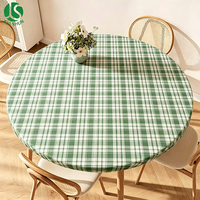 Nappe ajustée antidérapante en PEVA avec envers en flanelle, écologique, imperméable, coupe-vent, bord élastique, motif écossais vert et blanc