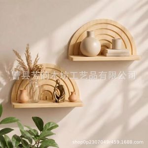 Wooden <b>Wall</b> <b>Mounted</b> <b>Shelf</b> Geometric Shape Floating Display Rack For Living Room Decor - Product Image 1