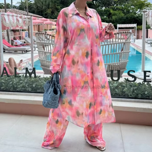 Women's Plus Size Loose Print Long Cardigan Shirt Casual Wide Leg <b>Pants</b> African Style Light Luxury 2-Piece Set Fashion - Product Image 4