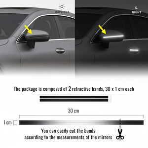 Strisce adesive nere riflettenti 3D per specchietti auto 1X30 cm 2 pezzi Set decorazione antigraffio posizione del corpo 1 anno - Product Image 1