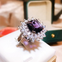 Nouvelles bagues de luxe en pierre violette carrée de 1,8*1,8 mm pour femmes, élégantes, pour fiançailles, mariage, taille ajustable, bijoux
